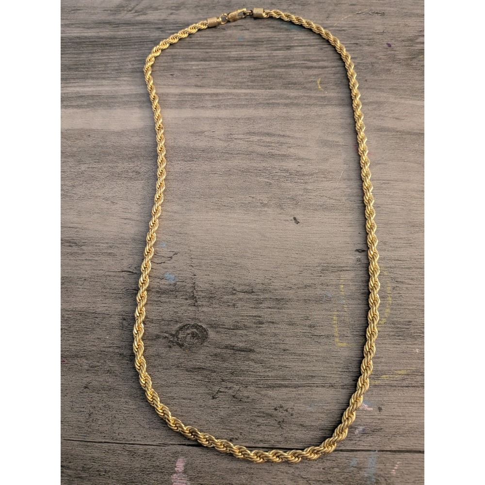 Vintage Gold Tone Rope Chain Necklace Lobster Clasp Twisted Link Jewelry